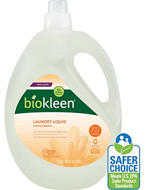 Biokleen Natural Laundry Detergent Liquid - 300 Loads- Eco Friendly Concentrated Plant Based Safe for Kids and Pets No Artificial Colors or Preservatives - Packaging May Vary