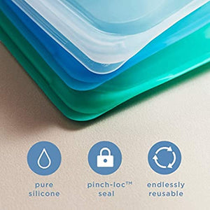 Stasher Silicone Reusable Storage Bag, Bundle 4-Pack Small (Aqua) | Food Meal Prep Storage Container | Lunch, Travel, Makeup, Gym Bag | Freezer, Oven, Microwave, Dishwasher Safe, Leakproof