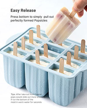 Popsicles Molds, MEETRUE 12 Pieces Silicone Popsicle Molds Easy-Release BPA-free Popsicle Maker Molds Ice Pop Molds Homemade Popsicle Ice Pop Maker with 50PCS Popsicle Sticks+Cleaning Brush