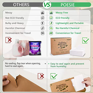 Poesie Laundry Detergent Sheets Eco-Friendly 160 Sheets Clear Plastic-Free Hypoallergenic Liquid Less Washing Sheets for Home Dorm Travel Camping & Hand Washing Clean No Waste Fresh Scent