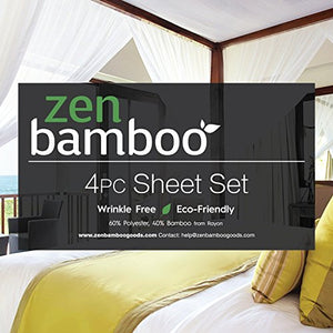 Zen Bamboo Luxury 1500 Series Bed Sheets - Eco-friendly, Hypoallergenic and Wrinkle Resistant Rayon Derived From Bamboo - 4-Piece - Queen - White