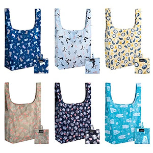 Ripstop Reusable Grocery Shopping Bag - Replace Paper and Plastic Bags with Large, Strong Eco Friendly Bags. Turns into a Carrying Pouch when Folded into Its Own Pocket. (ANIMAL PATTERN | 6-PACK)