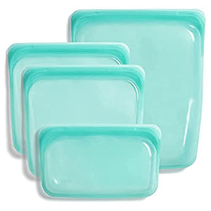 Stasher Silicone Reusable Storage Bag, Bundle 4-Pack Small (Aqua) | Food Meal Prep Storage Container | Lunch, Travel, Makeup, Gym Bag | Freezer, Oven, Microwave, Dishwasher Safe, Leakproof