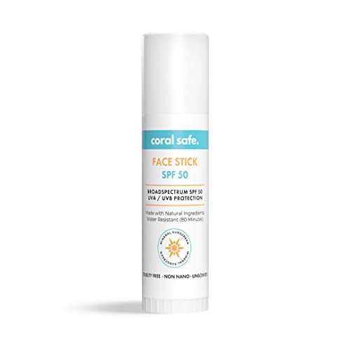 Reef Safe Sunscreen SPF 50 Mineral Face Stick, Hawaii & Mexico Approved, Biodegradable, Zinc, Vitamin E, Oxybenzone & Octinoxate Free, Water Resistant, Natural Ingredients, Made in USA by Coral Safe