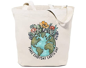 GXVUIS Make Everyday Earth Day Canvas Tote Bag for Women Aesthetic Eco-Friendly Reusable Grocery Shopping Bags Funny Gift White