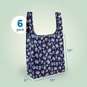 Ripstop Reusable Grocery Shopping Bag - Replace Paper and Plastic Bags with Large, Strong Eco Friendly Bags. Turns into a Carrying Pouch when Folded into Its Own Pocket. (ANIMAL PATTERN | 6-PACK)