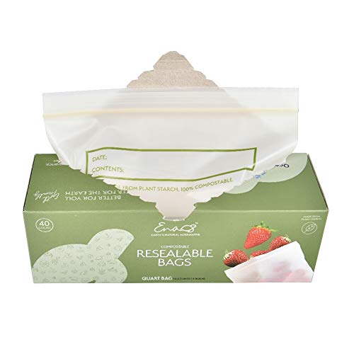 100% Compostable Food Storage Bags [Quart 100 Pack] Eco-Friendly Freezer Bags, Resealable Bags, Heavy-Duty, Biodegradable, Reusable, Off-White by Earth's Natural Alternative