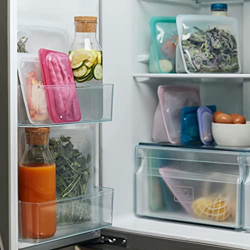 Stasher Silicone Reusable Storage Bag, Bundle 4-Pack Small (Aqua) Food Meal Prep Storage Container Lunch, Travel, Makeup, Gym Bag Freezer, Oven,