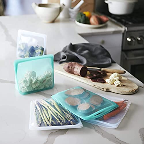 Stasher Silicone Reusable Storage Bag, Bundle 4-Pack Small (Aqua) Food Meal Prep Storage Container Lunch, Travel, Makeup, Gym Bag Freezer, Oven,