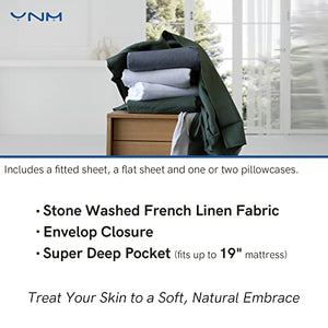 YNM French Linen Sheet Set - Cozy, Skin-Friendly, and Eco-Friendly 100% French Linen Sheets Collection, 4-Piece Set Includes Flat Sheet, Fitted Sheet, and 2 Pillowcases – Queen, Khaki