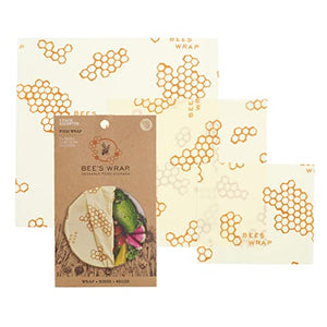 Bee's Wrap - Assorted 3 Pack - Made in USA - Certified Organic Cotton - Plastic and Silicone Free - Reusable Beeswax Food Wraps - 3 Sizes (S,M,L)