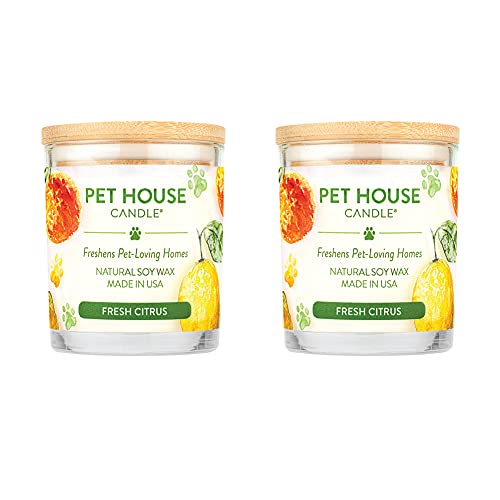 One Fur All, Pet House Candle - 100% Soy Wax Candle - Pet Odor Eliminator for Home - Non-Toxic and Eco-Friendly Air Freshening Scented Candles (Pack of 2, Fresh Citrus)