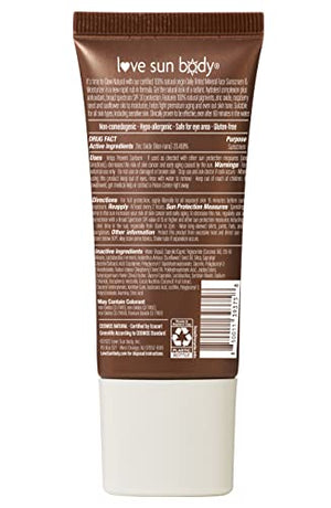 Love Sun Body Glow Natural Daily Tinted Mineral Face Sunscreen & Moisturizer, Certified 100% Natural Origin, SPF 30 Broad Spectrum, Anti-Aging Sunblock Lotion, Sensitive Skin Safe, Travel Size, Reef Safe, Fragrance-Free, Cosmos Natural (Sand)