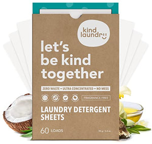 KIND LAUNDRY Detergent Sheets (Unscented) - Award Winning Eco Friendly Washer Soap Strips, Plant Based Liquidless Formula, Zero Waste, Free and Clear, Great for Travel, Camping (60 loads)