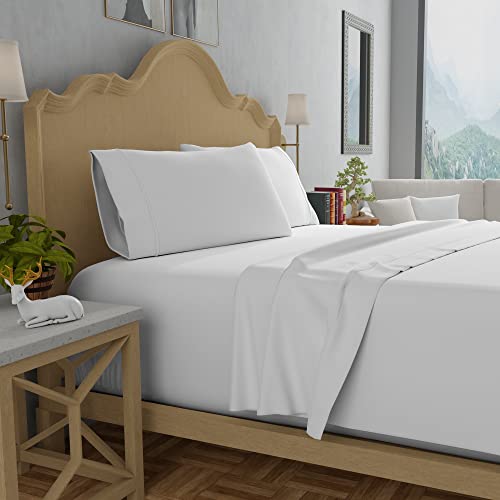 The Company Store Company Cotton Percale Porcelain Blue Solid 300-Thread Count Oversized Queen Deep Pocket Flat Sheet