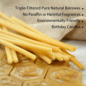 DEYBBY Beeswax Birthday Candles – 100 Count Beeswax Candles - Dripless and Smokeless Eco Beeswax Taper Candles for Home