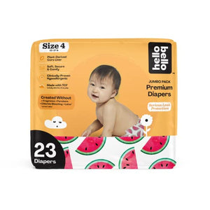 Hello Bello Premium Baby Diapers Size 4 I 23 Count of Disposeable, Extra-Absorbent, Hypoallergenic, and Eco-Friendly Baby Diapers with Snug and Comfort Fit I Watermelon