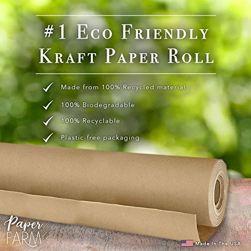 Brown Recyclable Kraft Gift Wrapping Paper 4 Rolls 17 Inch X10 Feet Per  Roll with Stripe Dots Waves Pattern 3D White Printed Kraft Recycled Paper  for