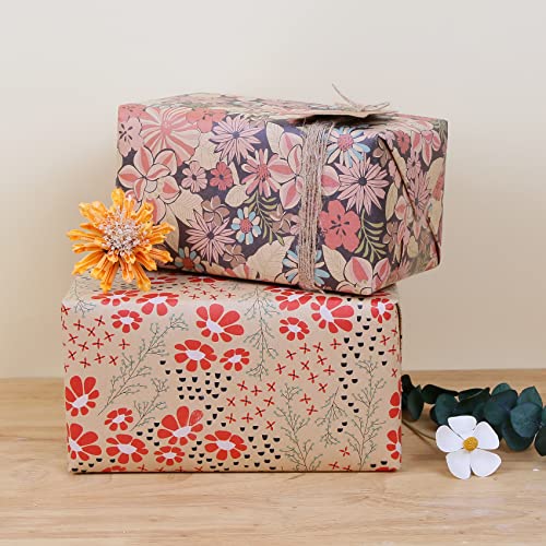 Fancy Floral Kraft Wrapping Paper, Gift Wrapping Paper,eco Friendly Kraft  Paper,100% Recycled & Recyclable, Luxury Birthday Gift Wrap 