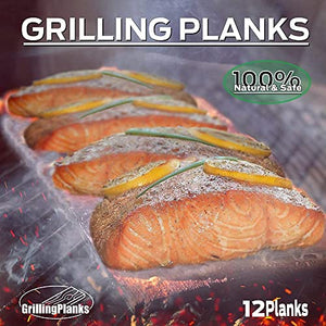 GrillingPlanks 12 Pack Cedar Planks for Grilling Salmon, Fish, Meat and Veggies. Add Extra Smoke and Flavor, Fast Soaking, Easy Using Cedar Grilling Planks