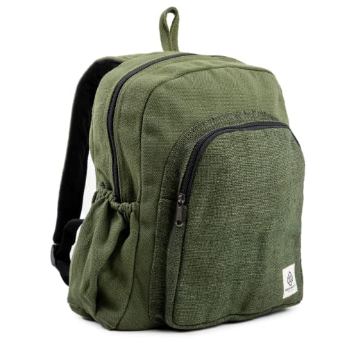 Organic Hemp Backpack Bag - Eco Friendly Durable Rustic Travel Hiking Friendly Lightweight Causal Bag by Freakmandu - Green