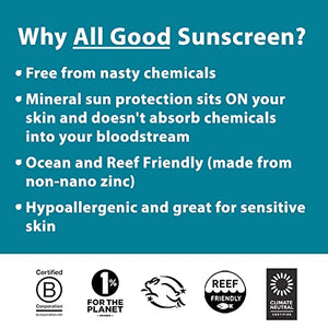 All Good Zinc Butter Sunscreen - Travel Size, Zinc Oxide Face, Nose, Ears Sunscreen, UVA/UVB Broad Spectrum SPF 50+ Water Resistant, Coral Reef Friendly (1 oz)(2-pack)