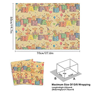 Happy Birthday Wrapping Paper, Recycled Kraft Wrapping Paper, Birthday Gift Wrapping Paper, 12 sheets 20 x 28 inches per sheet, Brown Folded Paper with Jute Strings and Stickers for Kids Girls Boys Women Men