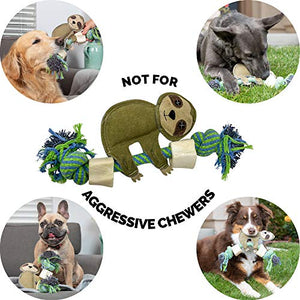 Pet Zone Choy All Natural Rope and Water Buffalo Bone Dog Chew Dog Toys (Eco-Friendly Interactive Dog Toys, Dog Chew Toy, Dog Bone, Dog Rope Toy, and Dog Tug Toy) Sloth Choy