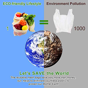 KerKoor Reusable-Cotton-Mesh-Produce-shopping-Bags-Washable Eco Friendly Premium See Through Lightweight Net zero Bulk Bags for Veggie Fruit Vegetable Grocery Storage (9 Packs)