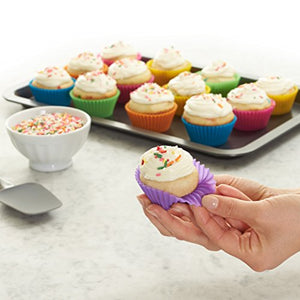 Amazon Basics Reusable Silicone Baking Cups, Muffin Liners - Pack of 12, Multicolor