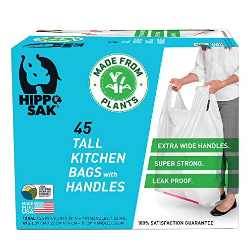 Plant Based - Hippo Sak Tall Kitchen Bags with Handles, 13 gallon (45 Count)