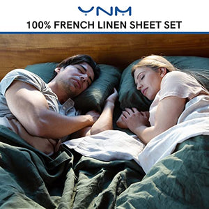 YNM French Linen Sheet Set - Cozy, Skin-Friendly, and Eco-Friendly 100% French Linen Sheets Collection, 4-Piece Set Includes Flat Sheet, Fitted Sheet, and 2 Pillowcases – Queen, Khaki