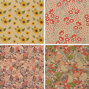 Aimyoo Kraft Floral Wrapping Paper Bundle, Vintage Sunflower Flower Gift Wrap Paper for Wedding Bridal Shower Birthday Rolls of 4, 17 in x 12 ft per Roll